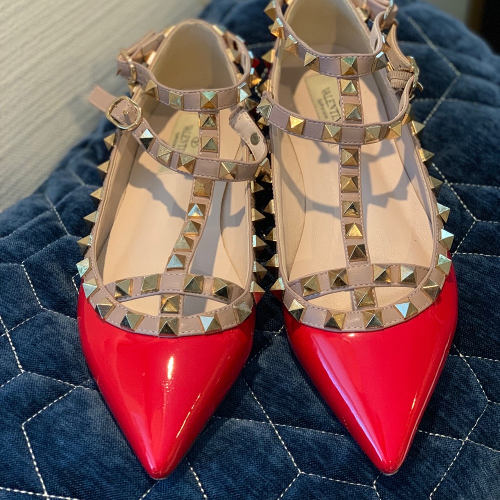 Valentino Patent Red Cage Rockstud Ballerina Flat